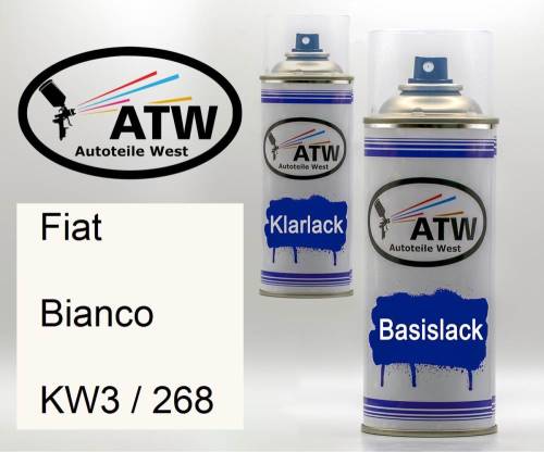 Fiat, Bianco, KW3 / 268: 400ml Sprühdose + 400ml Klarlack - Set, von ATW Autoteile West.